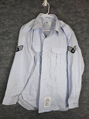 DSCP Dress Shirt Mens 17.5 X 35 Blue 1550 Long Sleeve Air Force Uniform Stain